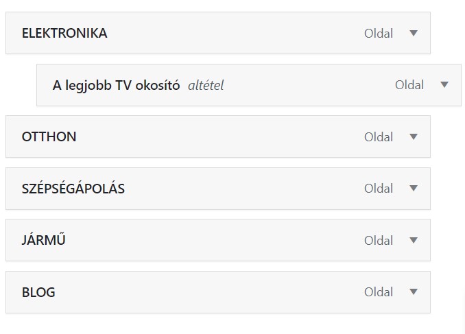 Menü struktúra