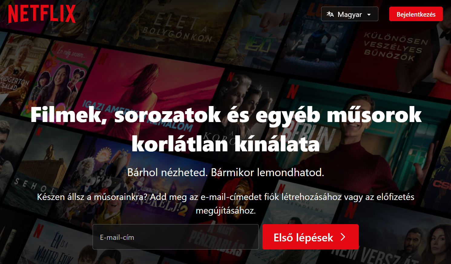 Netflix landing oldal