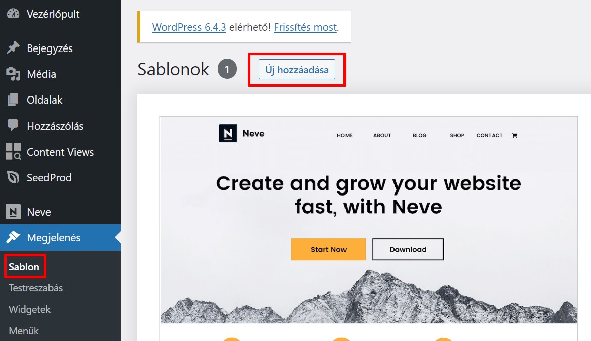 Sablon beállítása a WordPressben