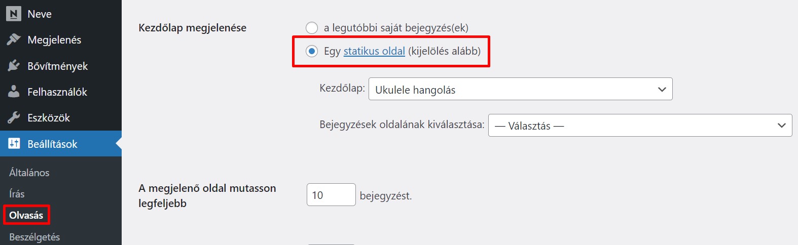 Statikus oldal beállítása a WordPressben