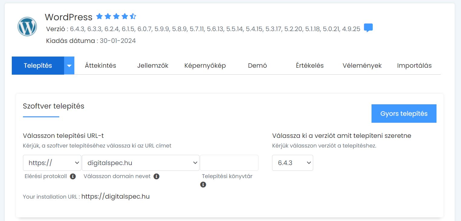 WordPress telepítése első rész